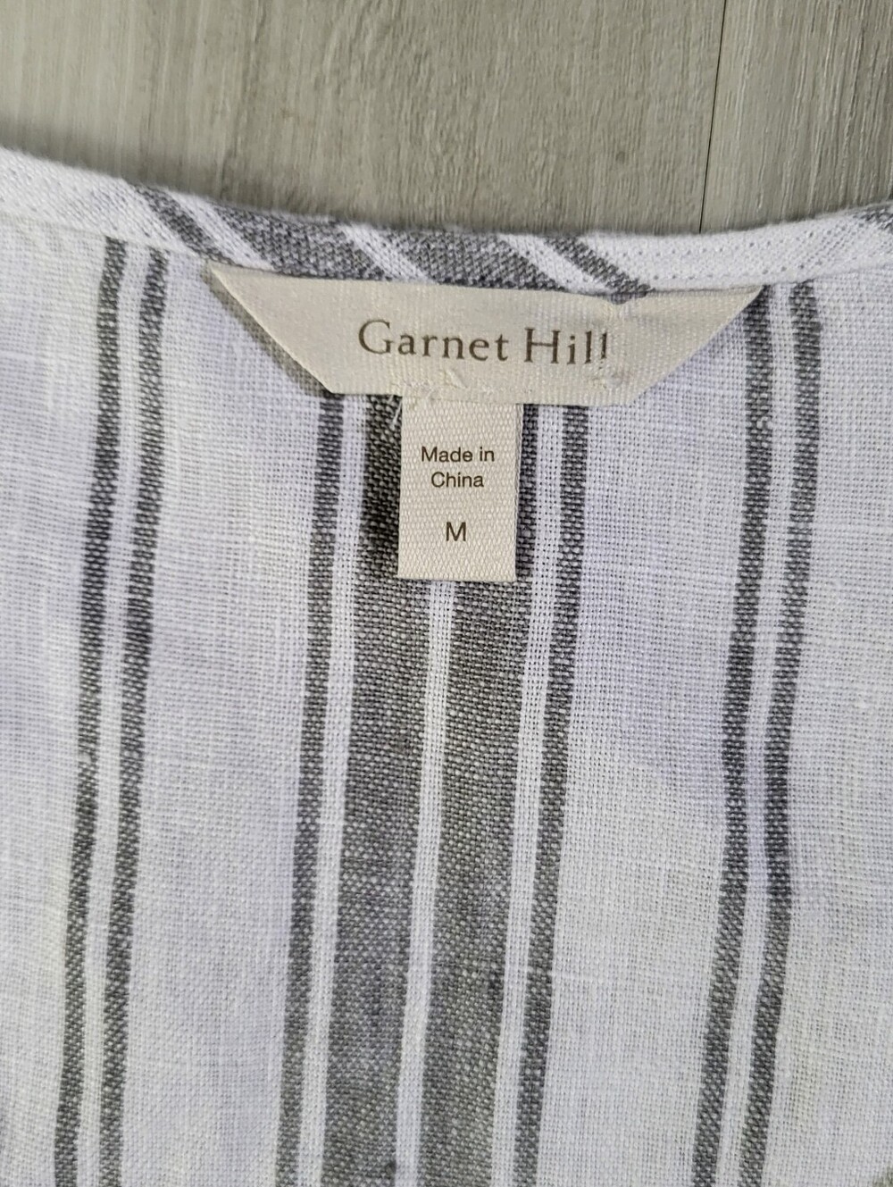 Garnet Hill Terra 100% Linen Dress Striped Midi Sleeveless White Gray Medium M - Picture 4 of 6